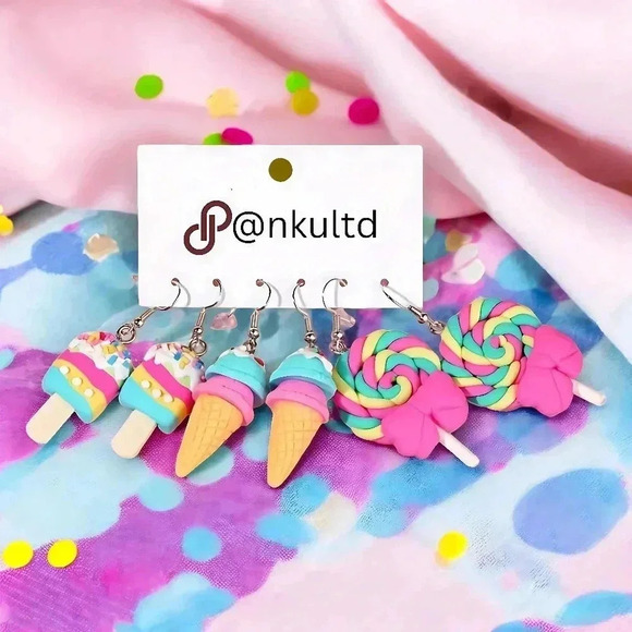 🆕️ Cute Cartoon Earrings Set - Ice Cream, Lollipop & Popsicle Fun Gift Idea - Picture 6 of 10